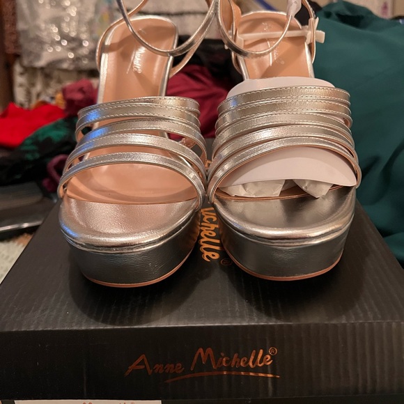 Anne Michelle Metallic Silver Strappy Heels - Picture 2 of 6